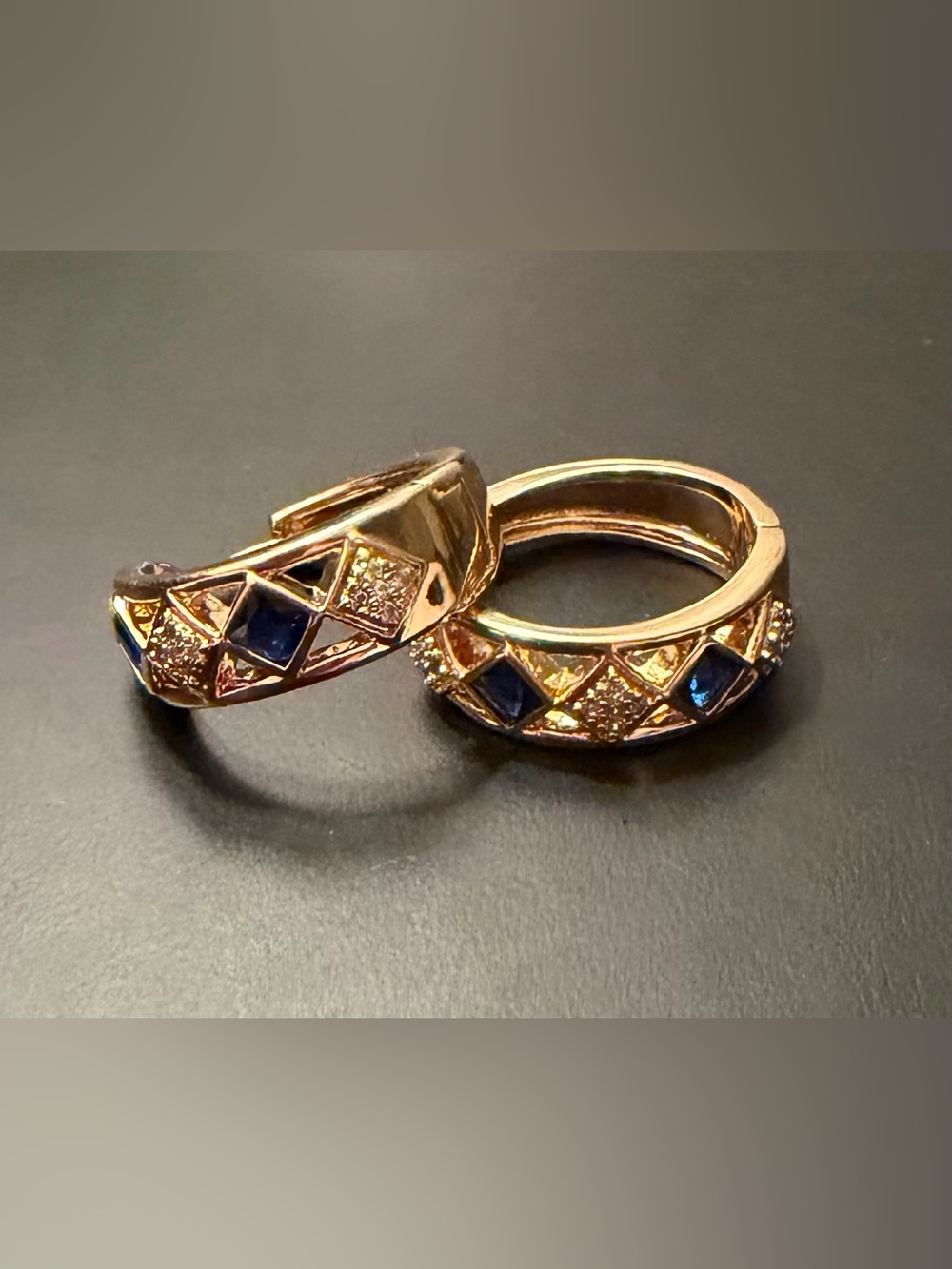 Gold-Tone Hoop Rings with Blue Accents - Women Jewelry